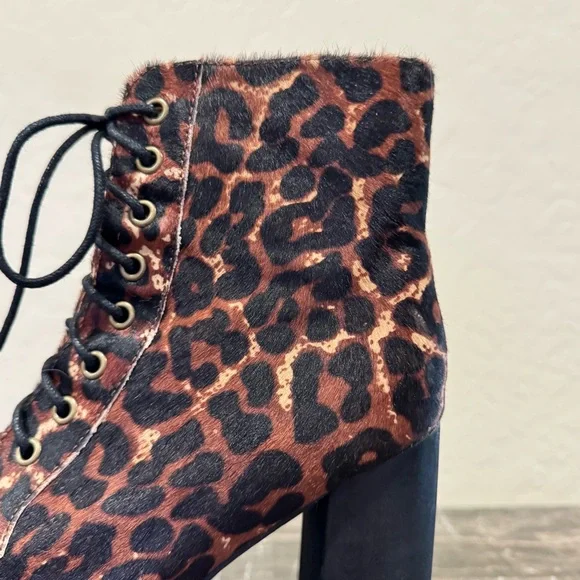 Jeffrey Campbell Big Lita Calf Hair Leather Leopard Print Platform Booties